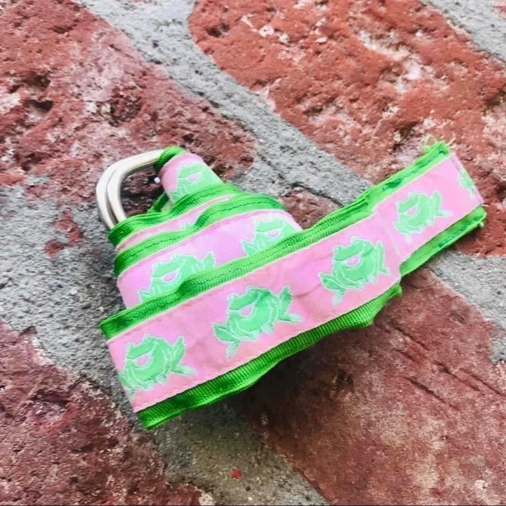 Pink & green preppy ribbon 80's frog belt